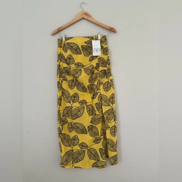ZARA linen blend leaf skirt